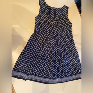 Lands' End Navy and White Geometric Midi Dress